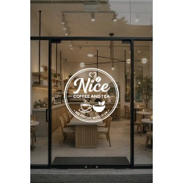 Kişiye Özel Kafe Logo Sticker - Kafe Dekorasyonu - İşletme Logosu Sticker - Kafe Vitrin & Duvar Çıkartması