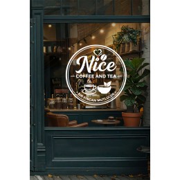 Kişiye Özel Kafe Logo Sticker - Kafe Dekorasyonu - İşletme Logosu Sticker - Kafe Vitrin & Duvar Çıkartması