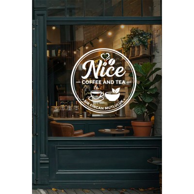 Kişiye Özel Kafe Logo Sticker - Kafe Dekorasyonu - İşletme Logosu Sticker - Kafe Vitrin & Duvar Çıkartması
