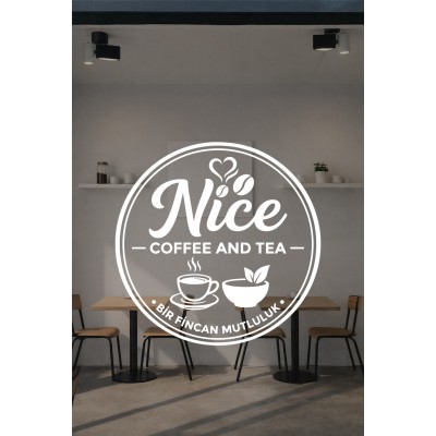 Kişiye Özel Kafe Logo Sticker - Kafe Dekorasyonu - İşletme Logosu Sticker - Kafe Vitrin & Duvar Çıkartması