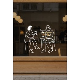 Kafede Oturan Çift Vitrin Sticker – Kafe Vitrin & Duvar Çıkartması – Kafe Vitrin Dekorasyonu