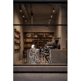 Kafede Oturan Çift Vitrin Sticker – Kafe Vitrin & Duvar Çıkartması – Kafe Vitrin Dekorasyonu
