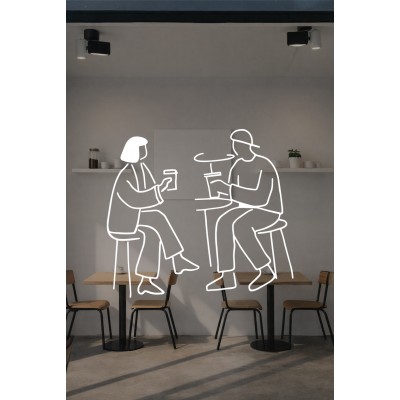 Kafede Oturan Çift Vitrin Sticker – Kafe Vitrin & Duvar Çıkartması – Kafe Vitrin Dekorasyonu