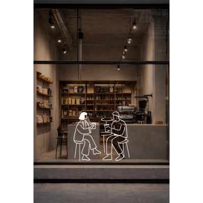 Kafede Oturan Çift Vitrin Sticker – Kafe Vitrin & Duvar Çıkartması – Kafe Vitrin Dekorasyonu