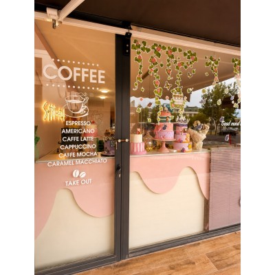Vitrin Cam Stickeri Seti, Çiçekli Sarmaşık Kelebek Bisiklet Duvar Çıkartması, "Good Mood Every Day" Yazılı Cam Dekali, Pastane Cafe Mağaza Vitrin Dekorasyonu