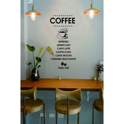 Kafe ve Restoranlara Özel Coffee Yazısı Cam Vitrin Sticker – Modern Kahve Menü Cam Yazısı – Take Away Vinil Dekor