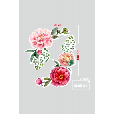 Sulu Boya Efektli Pembe ve Kırmızı Gül Renkli Vitrin Cam Stickerı