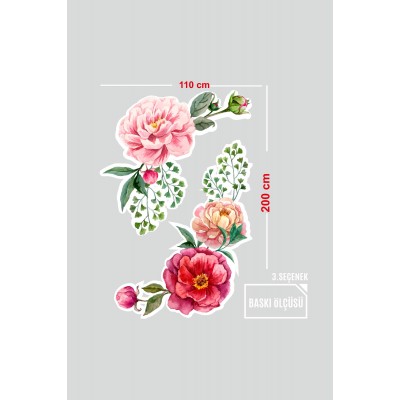 Sulu Boya Efektli Pembe ve Kırmızı Gül Renkli Vitrin Cam Stickerı