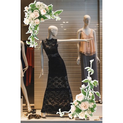 Sarkıt Beyaz Renk Gül Demetleri Renkli Vitrin Cam Stickerı