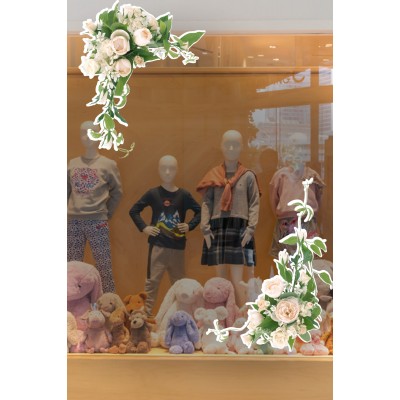 Sarkıt Beyaz Renk Gül Demetleri Renkli Vitrin Cam Stickerı