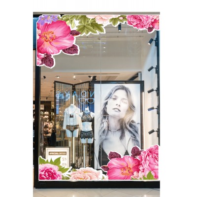 Aquarelle Pembe Beyaz Güller Mağaza Vitrin Cam Stickerı