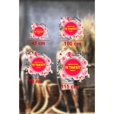Çiçek Demeti Peşin Fiyatına 15 Taksit Fırsatı Mağaza Vitrin Cam Stickerı
