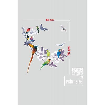 Çiçekli Ağaç Dallının Üstünde Renkli Kuşlar Mağaza Vitrin Cam Stickerı