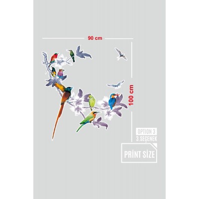 Çiçekli Ağaç Dallının Üstünde Renkli Kuşlar Mağaza Vitrin Cam Stickerı
