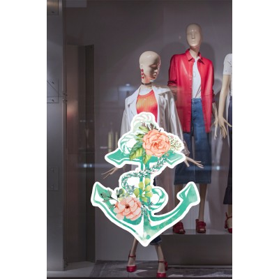 Deniz Çapası ve Güller Vitrin Süsü Mağaza Vitrin Tasarımı Cam Stickerı