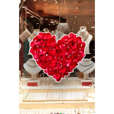 Gül Yaprakları İle Oluşturulmuş Kalp Vitrin Tacı Mağaza Vitrin Cam Stickerı