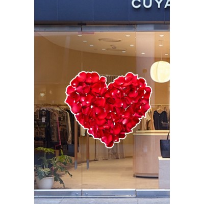 Gül Yaprakları İle Oluşturulmuş Kalp Vitrin Tacı Mağaza Vitrin Cam Stickerı