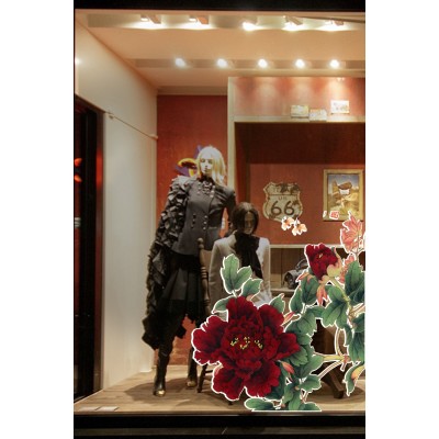 Kırmızı & Mavi Renk Çiçekler Vitrin Tacı ve Mağaza Vitrin Cam Stickerı