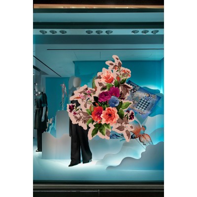 Kırmızı & Koyu Mavi Renk Çiçekler Vitrin Tacı ve Mağaza Vitrin Cam Stickerı