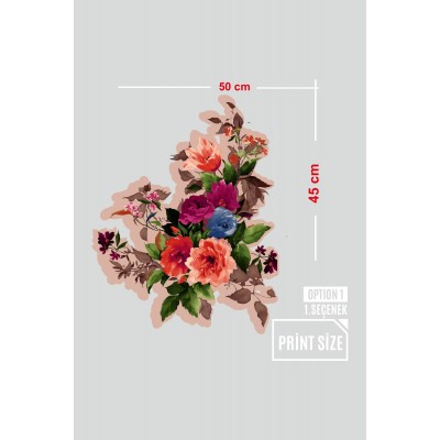 Kırmızı & Koyu Mavi Renk Çiçekler Vitrin Tacı ve Mağaza Vitrin Cam Stickerı