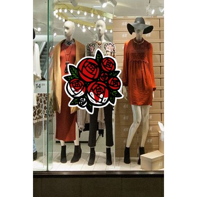 Kırmızı Renk Çiçekler Vitrin Süsü Mağaza Vitrin Tasarımı Cam Stickerı