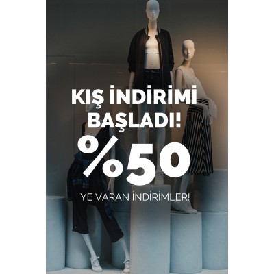 Kış İndirimi Başladı %50'ye Varan İndirimler Yazısı Mağaza Vitrin Stickerı