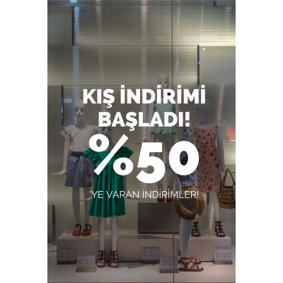 Kış İndirimi Başladı %50'ye Varan İndirimler Yazısı Mağaza Vitrin Stickerı