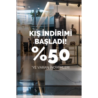Kış İndirimi Başladı %50'ye Varan İndirimler Yazısı Mağaza Vitrin Stickerı