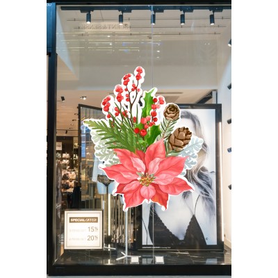 Kozalaklar Çiçekler Vitrin Duvar Süslemeleri Mağaza Vitrin Cam Stickerı