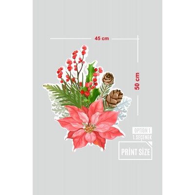 Kozalaklar Çiçekler Vitrin Duvar Süslemeleri Mağaza Vitrin Cam Stickerı