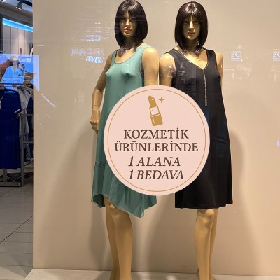 Kozmetik Ürünlerinde 1 Alana 1 Bedava Vitrin Stickerı – Pastel Pembe Kampanya Cam Etiketi