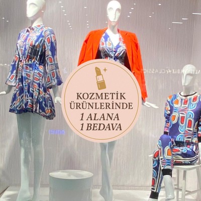 Kozmetik Ürünlerinde 1 Alana 1 Bedava Vitrin Stickerı – Pastel Pembe Kampanya Cam Etiketi