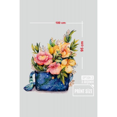 Mavi Renk Sepet İçinde Çiçekler Vitrin Tacı ve Mağaza Vitrin Cam Stickerı