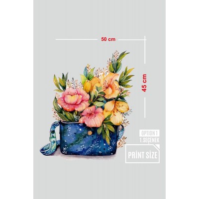 Mavi Renk Sepet İçinde Çiçekler Vitrin Tacı ve Mağaza Vitrin Cam Stickerı