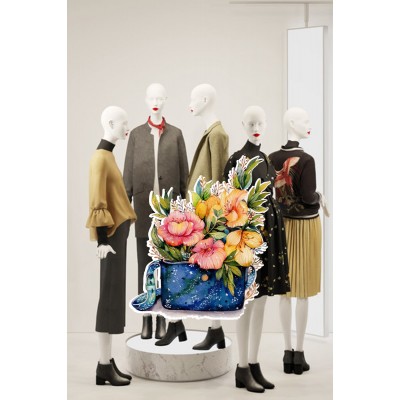 Mavi Renk Sepet İçinde Çiçekler Vitrin Tacı ve Mağaza Vitrin Cam Stickerı