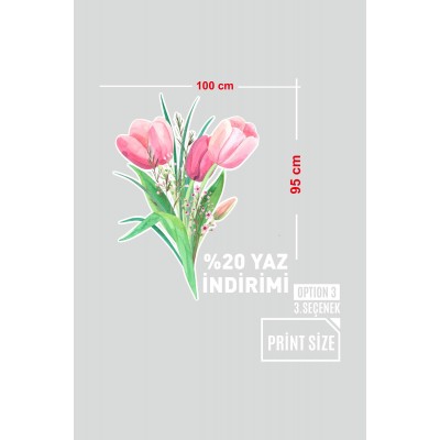 Pembe Çiçek Demeti Ve %20 Yaz İndirimi Yazısı Vitrin Cam Stickerı
