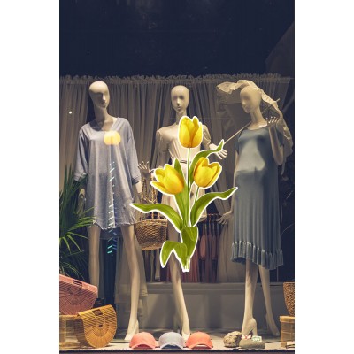 Sarı Renk Üçlü Lale Renkli Çiçekler Vitrin Tacı Mağaza Vitrin Cam Stickerı