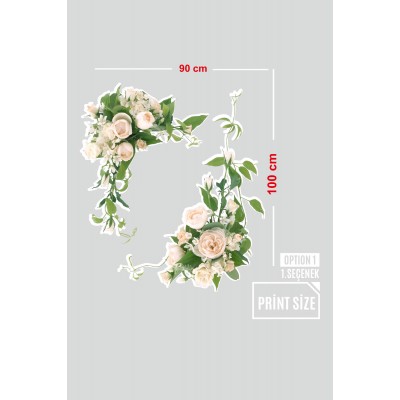 Sarkıt Beyaz Renk Gül Demetleri Renkli Vitrin Cam Stickerı