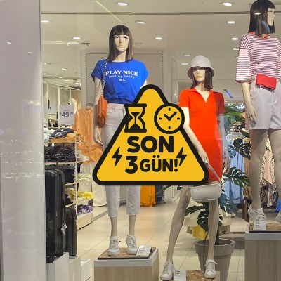 Son 3 Gün Vitrin Stickerı – Kampanya Bitiş Uyarısı İçin Dikkat Çekici Cam Etiketi