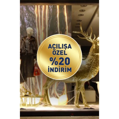 Sunshine Çekici Gold Renk Silindir ve İndirim Yazısı Vitrin Cam Stickerı