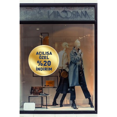 Sunshine Çekici Gold Renk Silindir ve İndirim Yazısı Vitrin Cam Stickerı