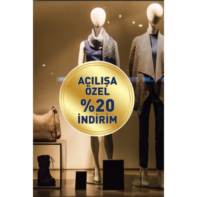 Sunshine Çekici Gold Renk Silindir ve İndirim Yazısı Vitrin Cam Stickerı