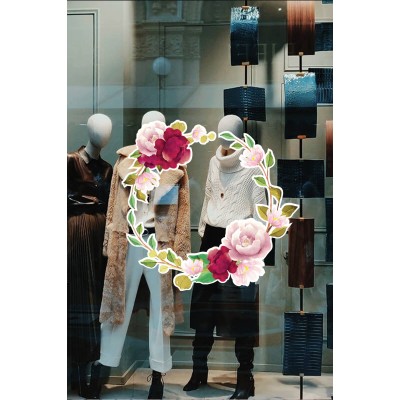 Taç Şeklinde Çiçekler Vitrin Tacı ve Mağaza Vitrin Cam Stickerı