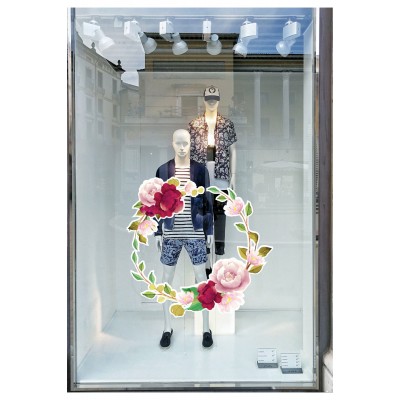 Taç Şeklinde Çiçekler Vitrin Tacı ve Mağaza Vitrin Cam Stickerı