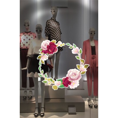 Taç Şeklinde Çiçekler Vitrin Tacı ve Mağaza Vitrin Cam Stickerı