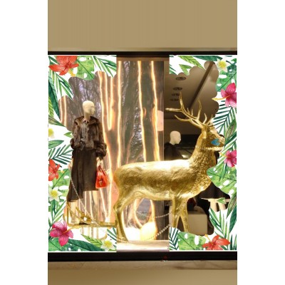 Tropik Egzotik Yaprak Ve Çiçekler Mağaza Vitrin Cam Stickerı