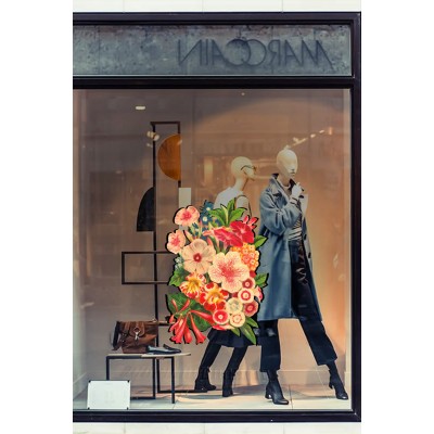 Tropikal Çiçek Demeti Vitrin Tacı Mağaza Vitrin Cam Stickerı