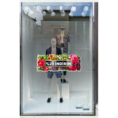 Tropikal Çiçekler Demeti %20 İndirim Mağaza Vitrin Cam Stickerı
