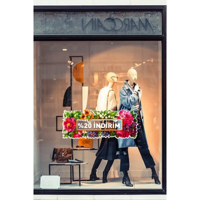 Tropikal Çiçekler Demeti %20 İndirim Mağaza Vitrin Cam Stickerı