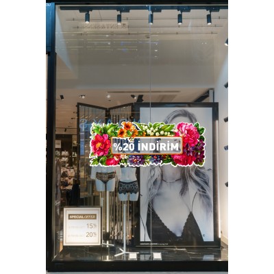 Tropikal Çiçekler Demeti %20 İndirim Mağaza Vitrin Cam Stickerı